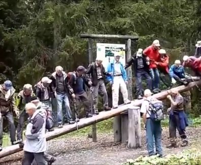 Elderly People Balancing On A Trunk Goes Wrong